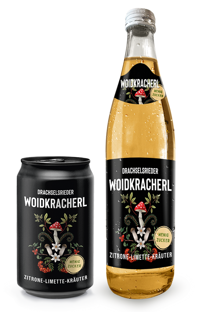 Woidkracherl in der Flasche und in der Dose